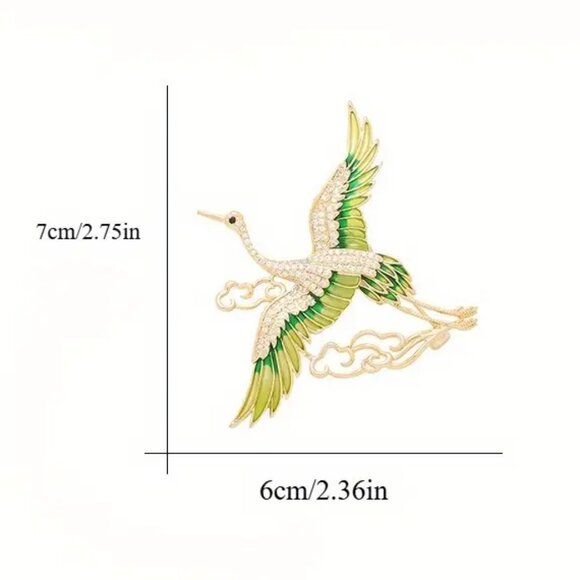 Elegant Gold and Green Crane Brooch - Picture 2 of 5